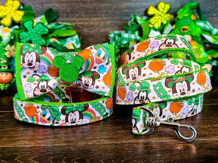 St. Patrick's Day dog collar with bow tie - Lucky Mouse