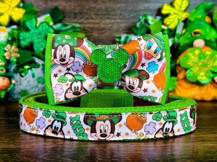 St. Patrick's Day dog collar with bow tie - Lucky Mouse