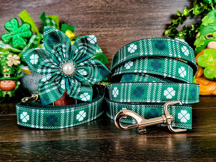 Dog harness set - St. Patrick's Day plaid and clover