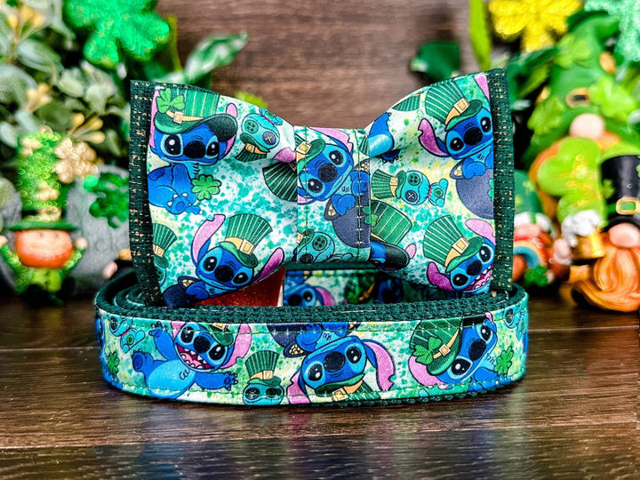 St. Patrick's Day dog collar with bow tie - Lucky Alien