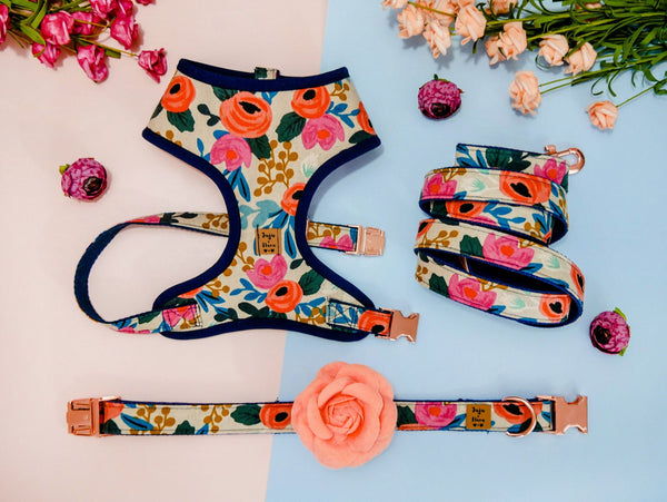 Floral girl dog harness leash set/ rose flower dog harness Vest/ rifle paper co/ small puppy dog harness and lead/ designer medium harness