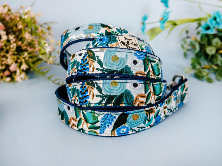 Floral rifle paper co dog collar/ Personalized Laser Engraved Buckle Dog Collar/ girl flower dog collar/ boho blue female fabric collar
