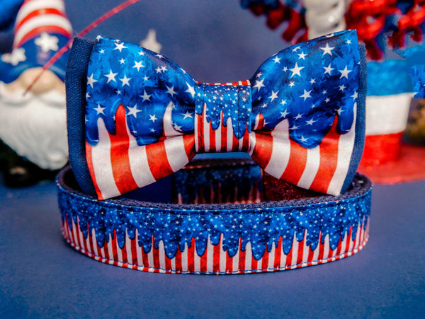Patriotic drip dog collar bow tie/ Boy american flag star dog collar/ 4th of July  collar/ usa memorial day collar/ independence day collar