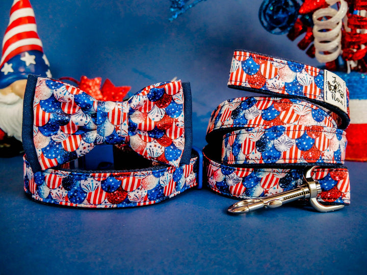 Patriotic mermaid scales dog collar bow tie/ Boy 4th of July dog collar/ flag dog collar/ memorial day dog collar/ small large dog collar