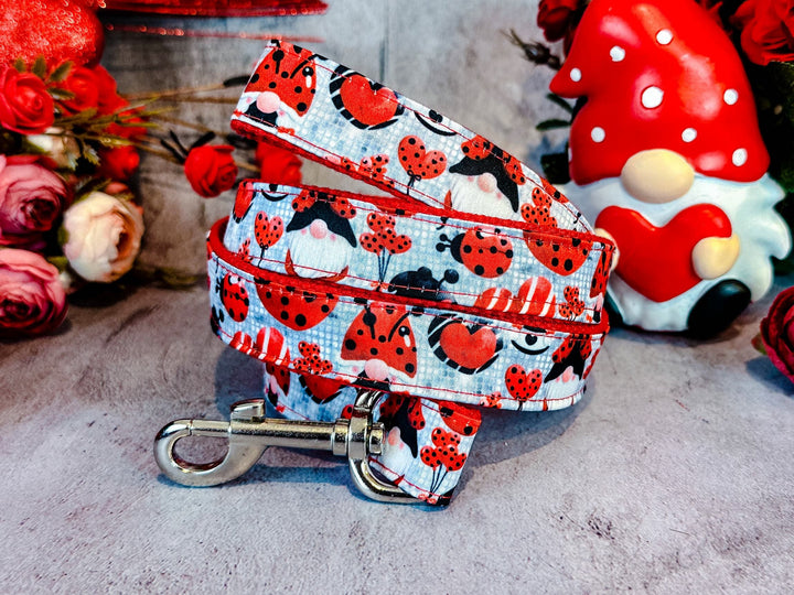 Ladybug gnome dog collar leash set/ flower dog collar and lead