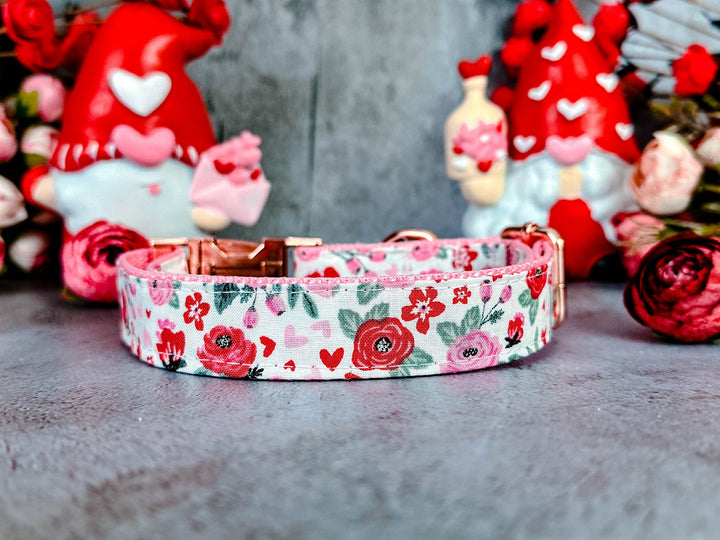 Personalized Floral dog collar/ Valentine rose flower dog collar/ Engraving dog Collar/ girl small large dog collar/ custom female collar