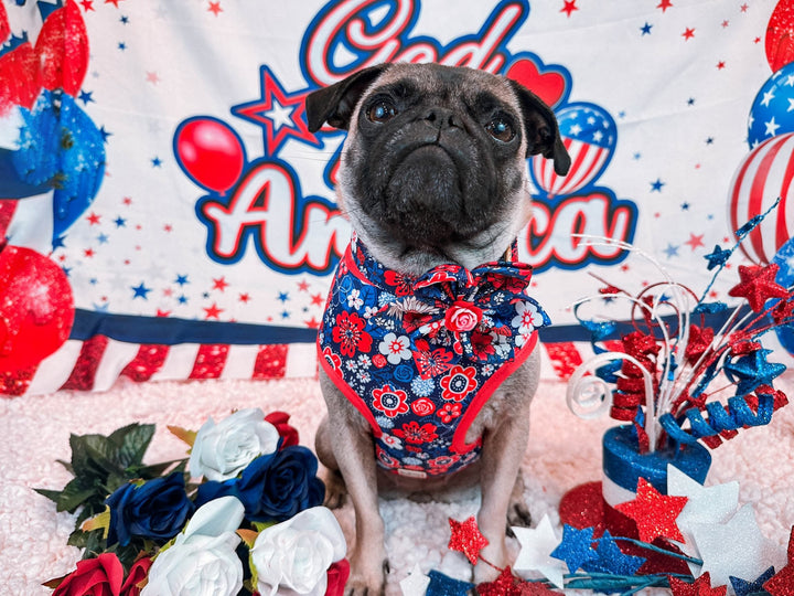 Patriotic floral dog harness vest/ cute flower girl dog harness/ 4th of july harness/ memorial day harness/ summer spring dog harness