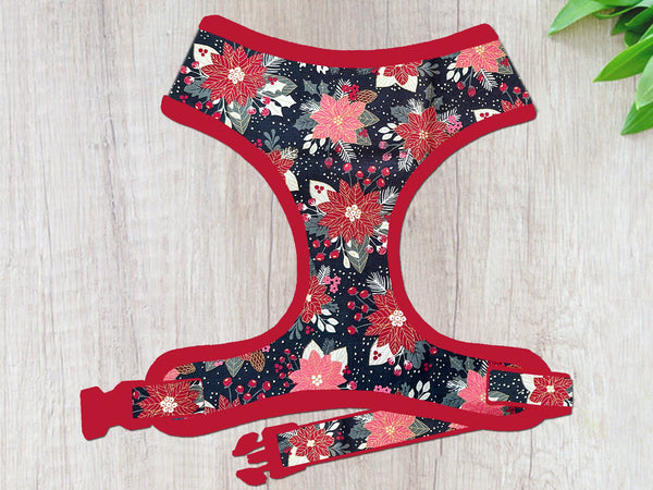 Christmas Poinsettia flower dog harness vest/ holly berries dog harness
