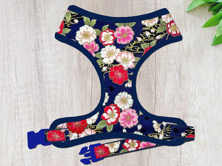 Girl Floral dog harness vest, Pink flower dog harness, Red Japanese harness, Custom puppy harness, small medium dog harness, female harness