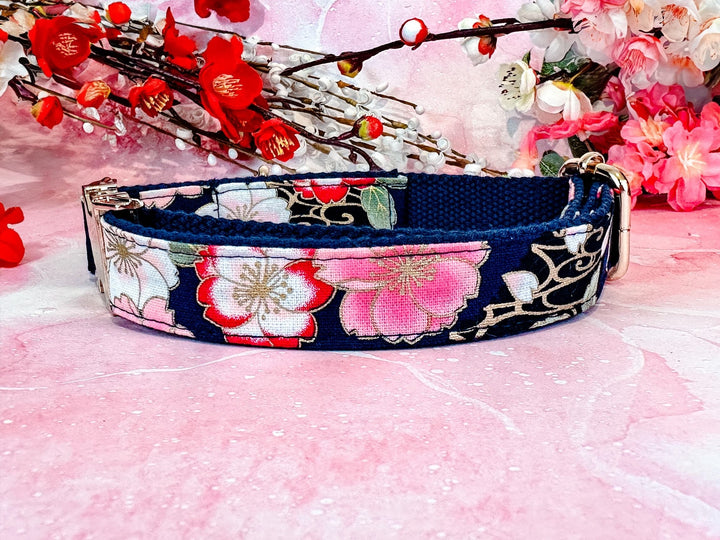 Girl dog collar/ pink floral dog collar/ female flower dog collar/ large medium dog collar/ japanese kimono dog collar/ small puppy collar