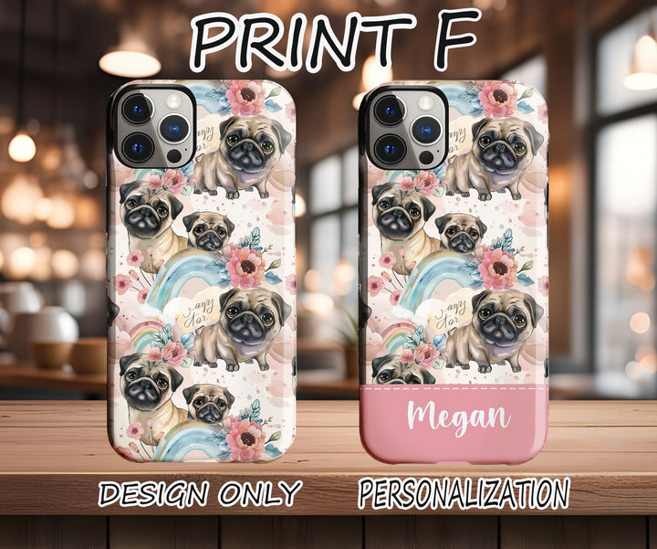 a phone case with a picture of a pug on it