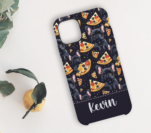 a phone case with a pattern of dogs and pizza slices