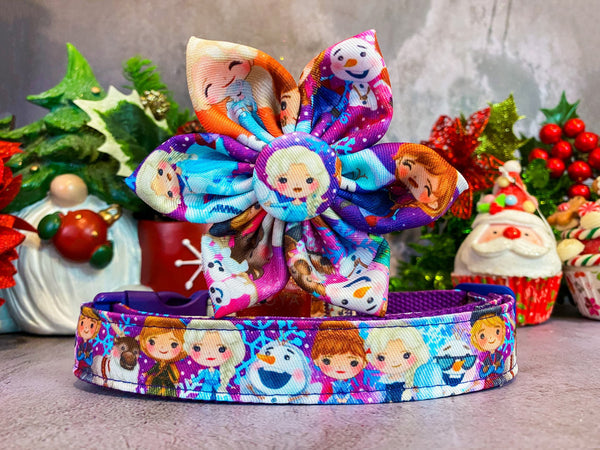 Dog collar with flower - Frozen and snowman