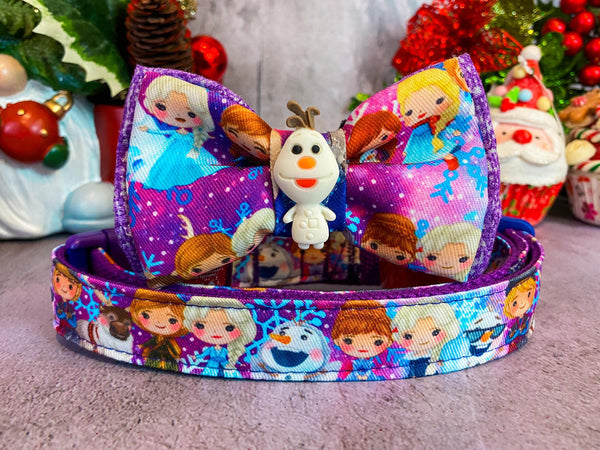 Dog collar with bow tie - Frozen and snowman