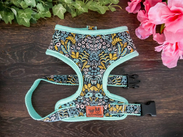 Rifle Paper Co dog harness - Midnight Menagerie Metallic Tapestry