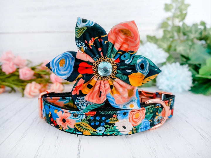 Rifle Paper Co dog collar with flower - Garden Party Navy