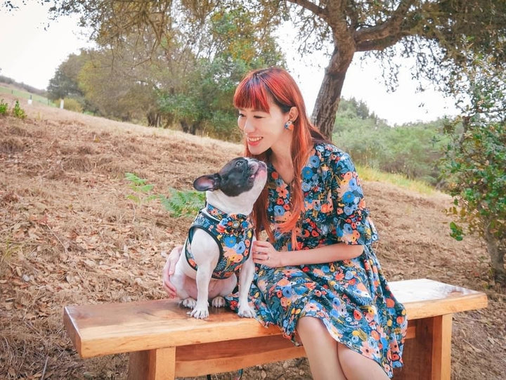 Rifle Paper Co dog collar with flower - Garden Party Navy