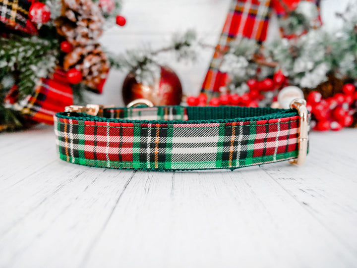 Engraved buckle dog Collar - Christmas lodge plaid