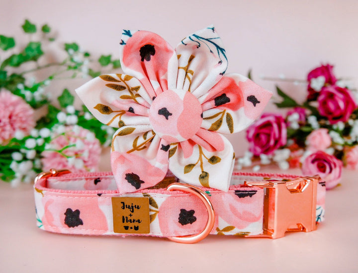 Floral dog collar with flower - watercolor flower