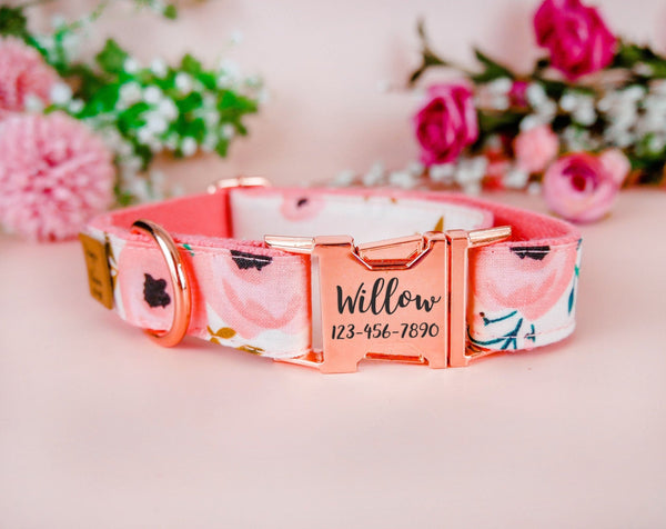 Engraved buckle dog Collar - Watercolor flowers