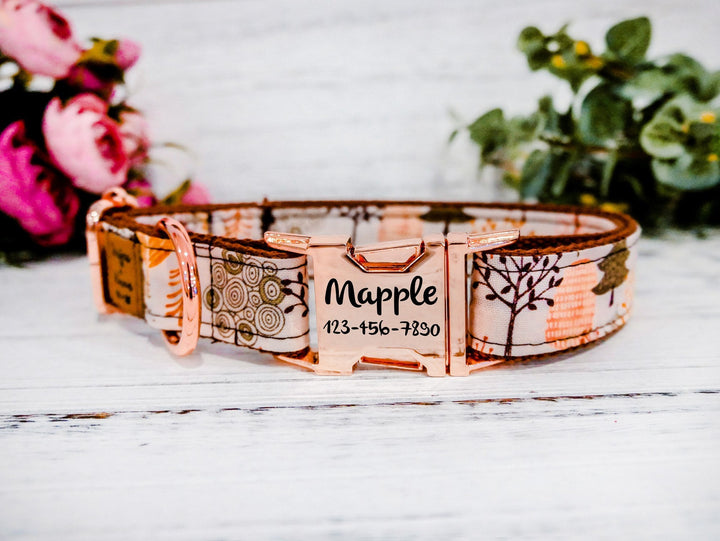 Engraved buckle dog Collar - Pink forest