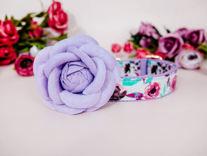 Dog collar with flower - Purple boho rose