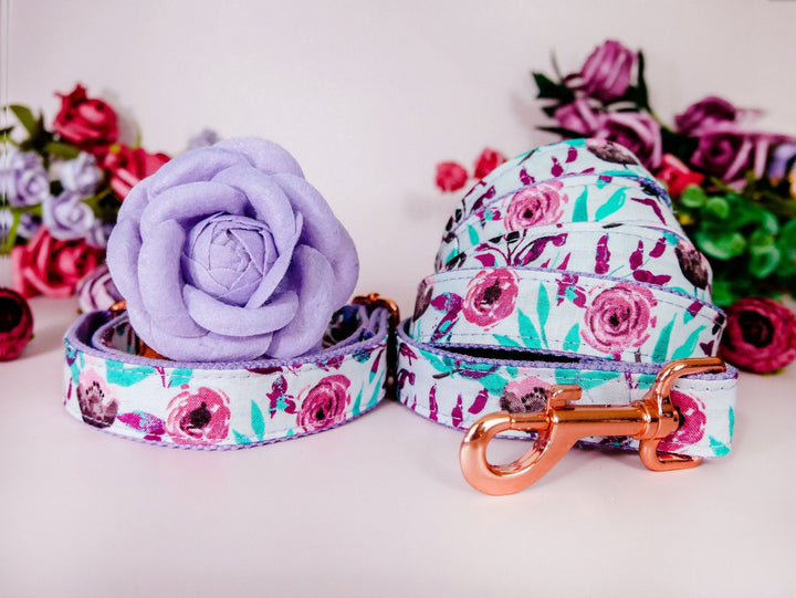 Dog collar with flower - Purple boho rose