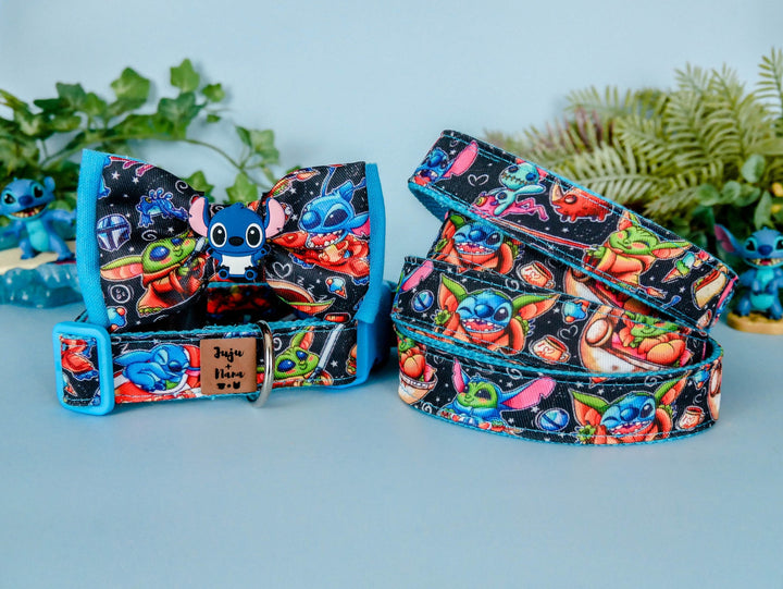 Baby yoda stitch dog collar/ Galaxy rocket dog collar bow tie/ spaceship boy dog collar/ custom adjustable collar/ large small dog collar