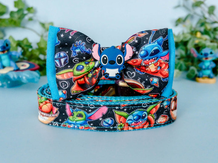 Baby yoda stitch dog collar/ Galaxy rocket dog collar bow tie/ spaceship boy dog collar/ custom adjustable collar/ large small dog collar