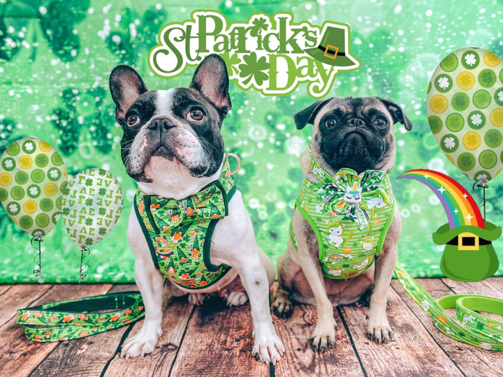 St. Patrick's Day dog harness - Shamrocks and Gnomes