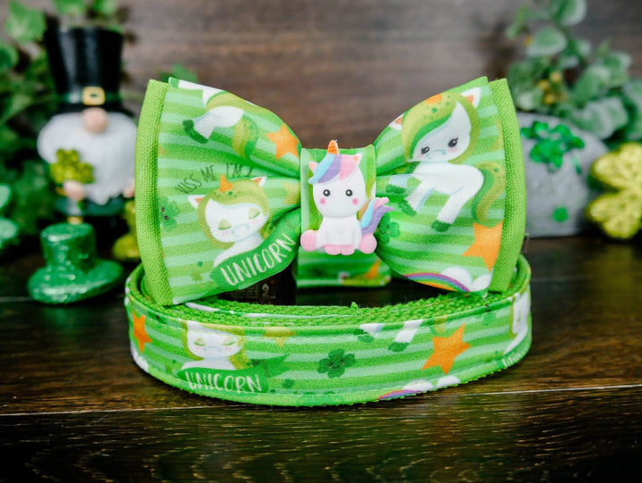 St. Patrick's Day dog collar bow tie - rainbow unicorn
