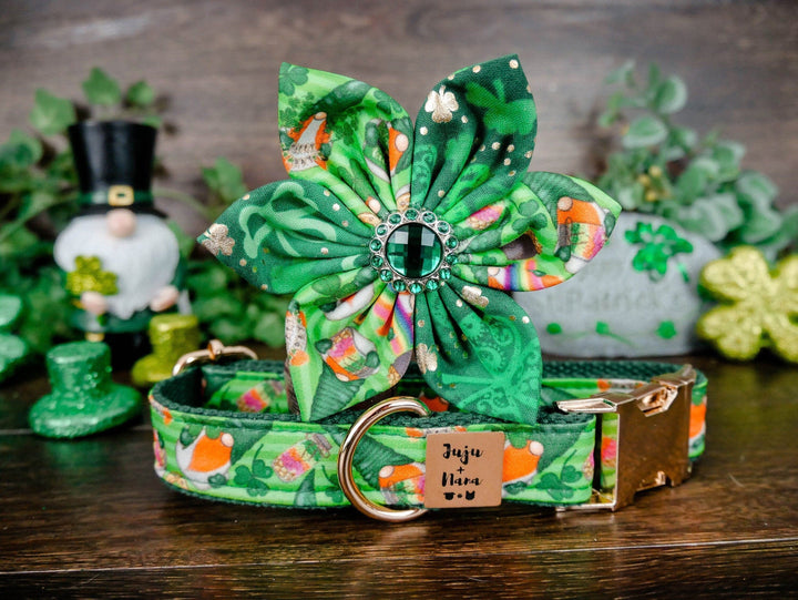 St. Patrick's Day dog collar with flower - Patrick gnome