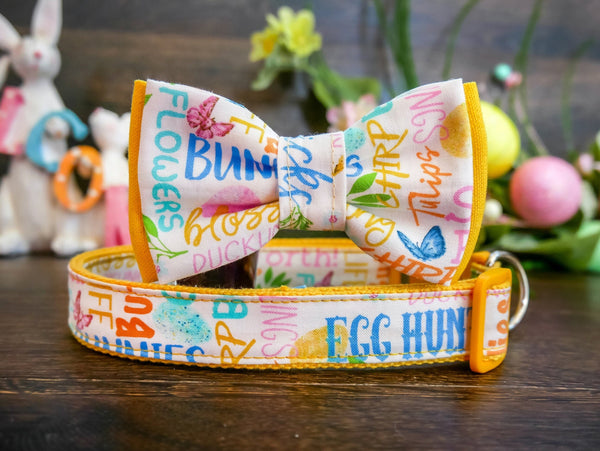 Easter words dog bow tie collar