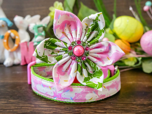 Easter bunny dog collar with flower
