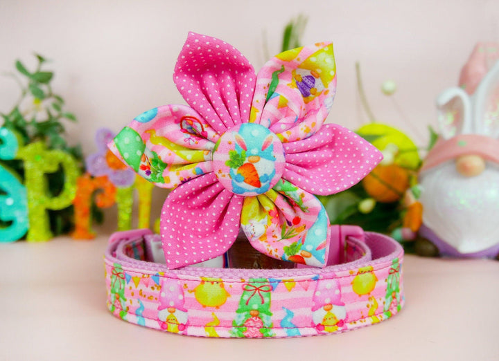 Easter dog collar with flower - Easter Gnomes
