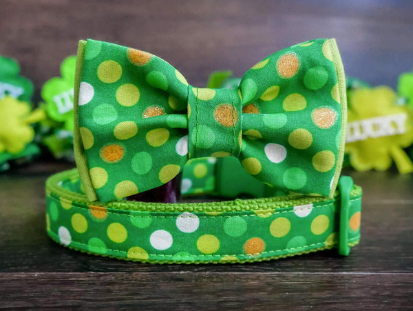 St. Patrick's day dog collar bow tie - glitter dots