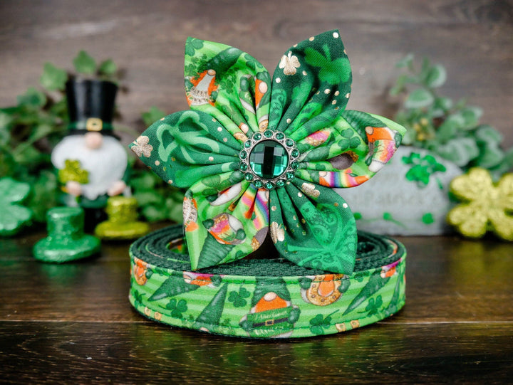 St. Patrick's Day dog collar with flower - Patrick gnome