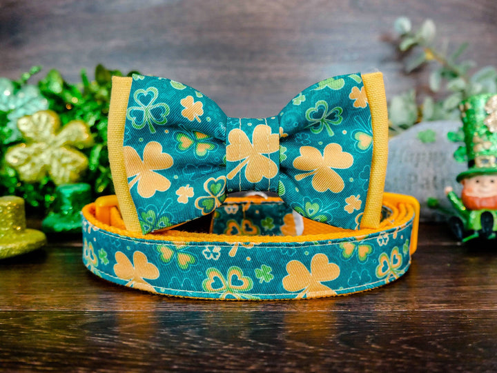 St. Patrick's Day dog collar bow tie - Yellow Shamrock