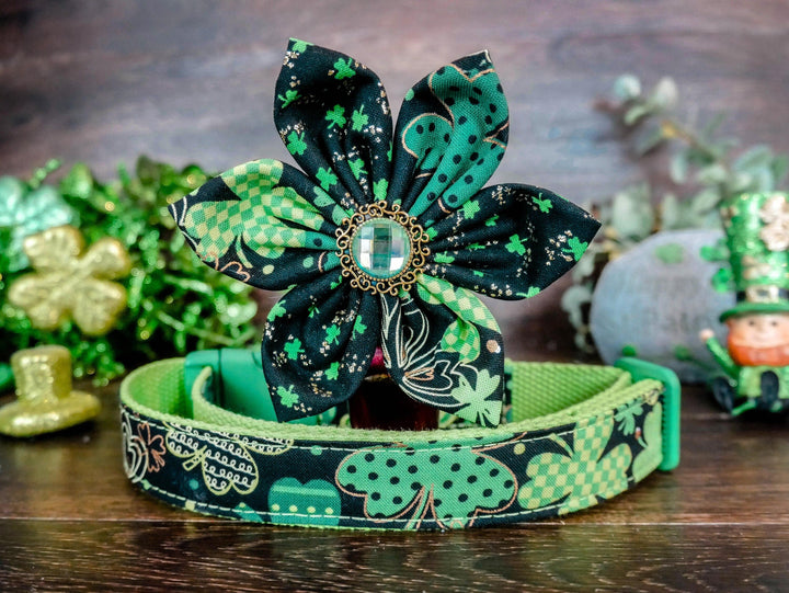 St. Patrick's Day dog collar flower - Shinny Shamrock
