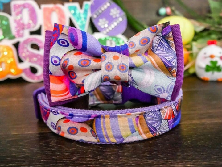 Easter eggs dog collar bow tie/ boy purple dog collar