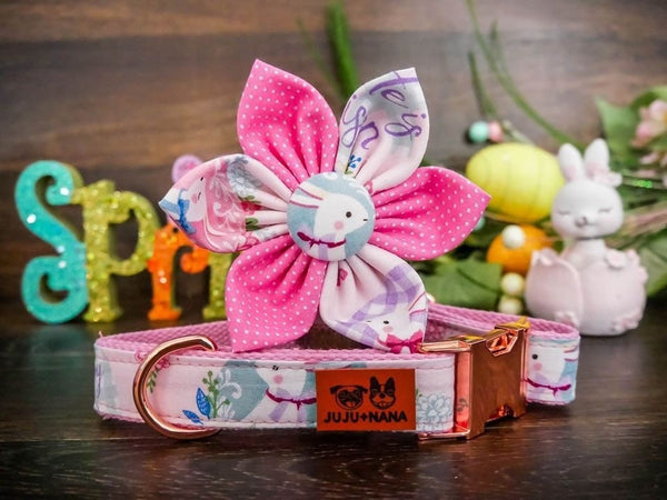 Easter Bunny dog collar with flower
