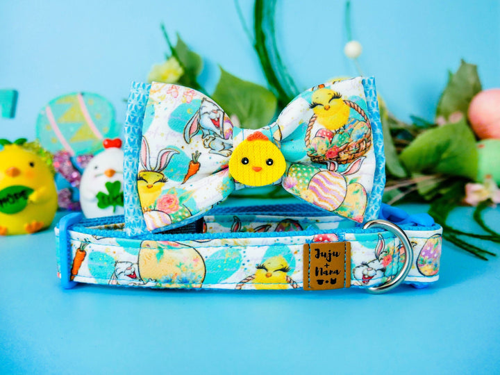 Easter dog collar bow tie - Bunny, Chicken, and eggs