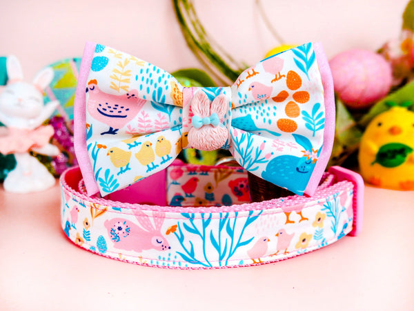 Easter dog collar with bow tie - Floral animals