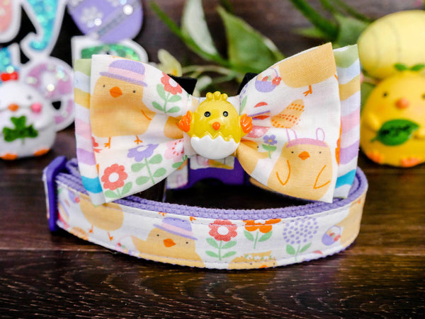 Easter dog collar with bow tie - Chicken and Eggs