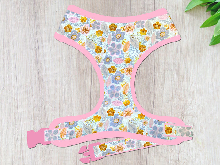 pink white Girl floral dog harness vest/ custom summer autumn flower dog harness/ pet accessories gift/ personalized cottagecore dog harness