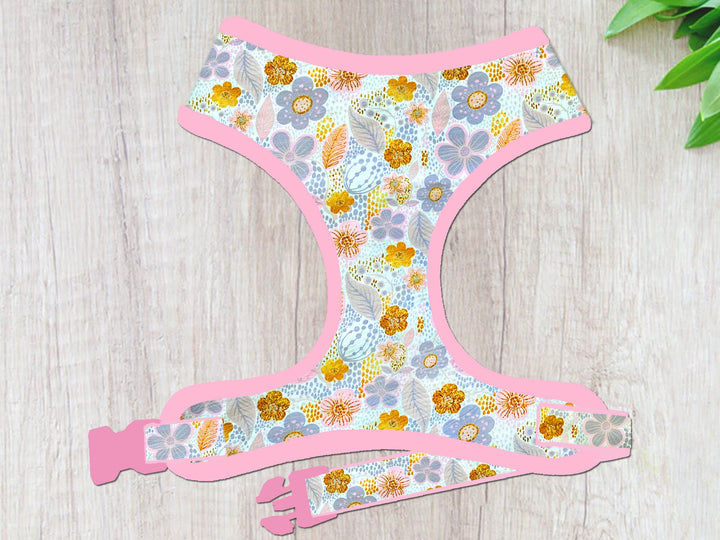 pink white Girl floral dog harness vest/ custom summer autumn flower dog harness/ pet accessories gift/ personalized cottagecore dog harness