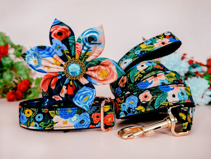 Rifle Paper Co dog collar with flower - Garden Party Navy