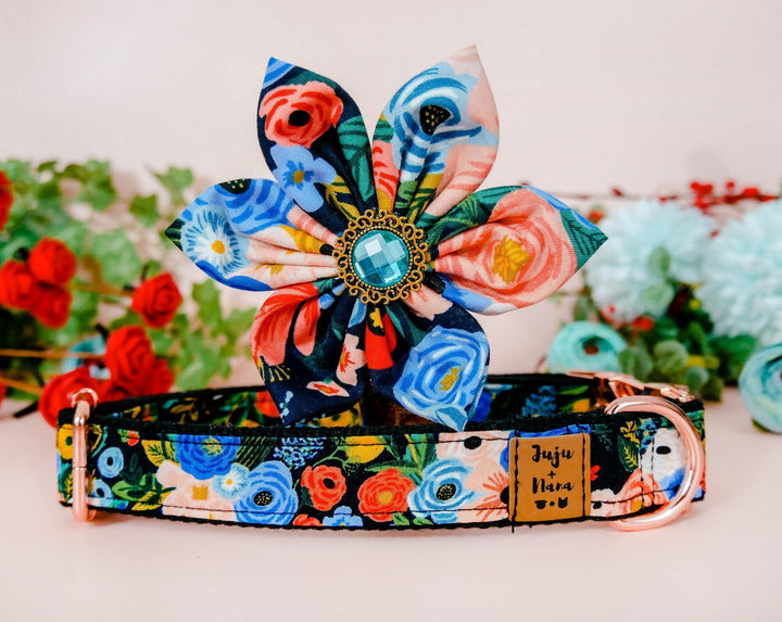 Rifle Paper Co dog collar with flower - Garden Party Navy