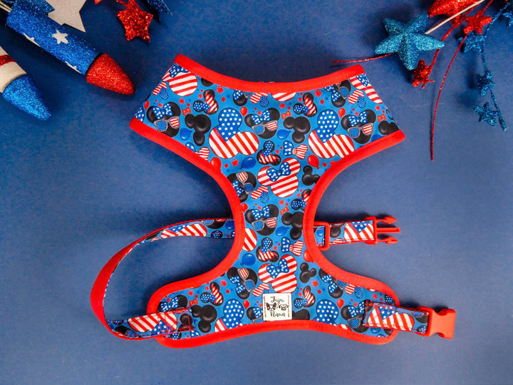 Patriotic dog harness vest/ cute boy girl dog harness/ independence day 4th of july harness/ small medium puppy harness/ memorial day