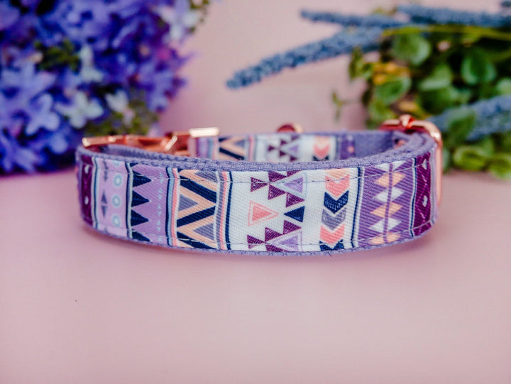Engraved buckle dog collar - Purple Tribal